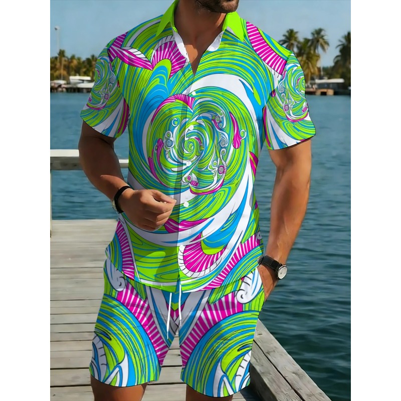 Printed Floral Shirt - طقم قميص رجالي صيفي بطبعة زهور