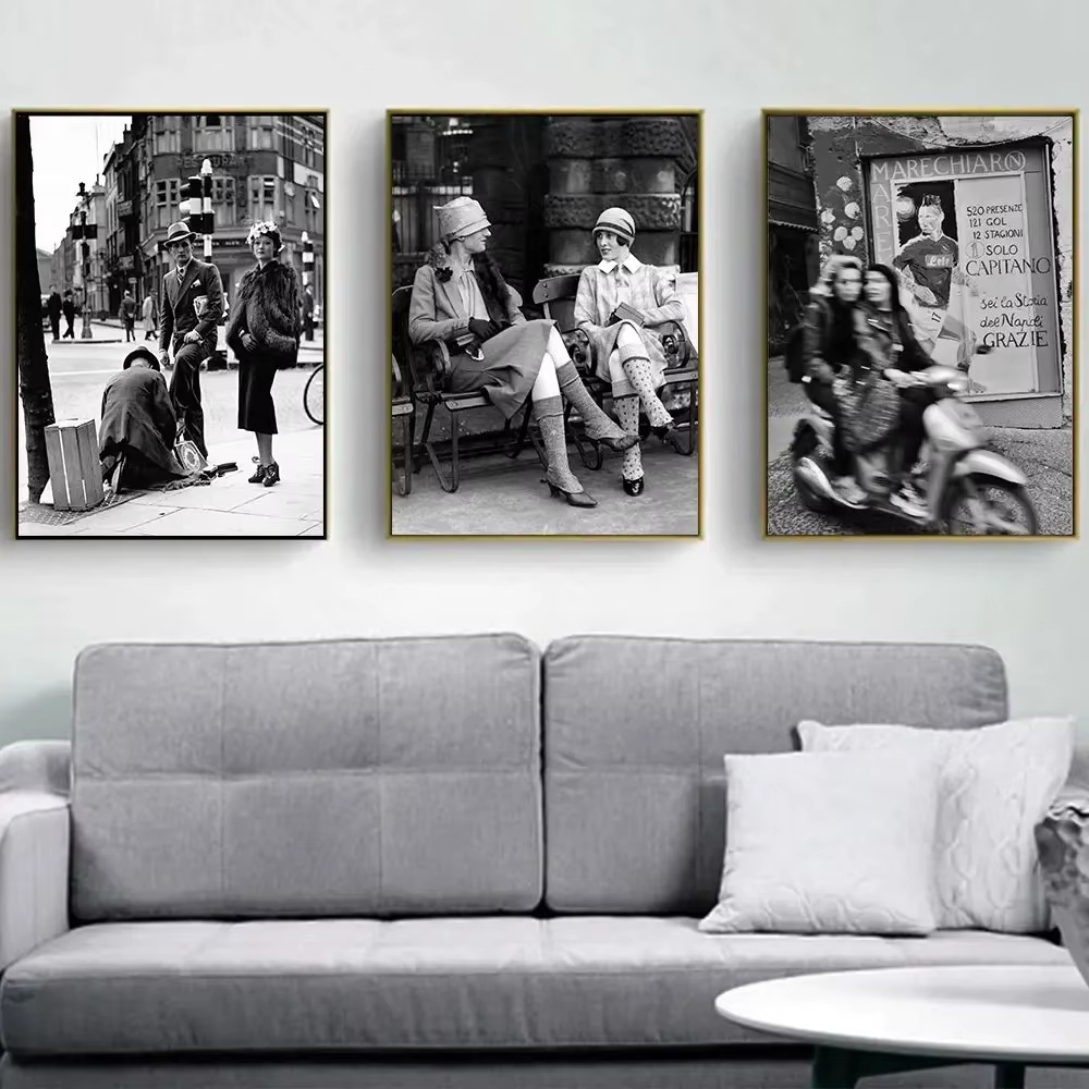 Vintage Fashion Art - طباعة فوتوغرافية عتيقة باللونين الأسود والأبيض