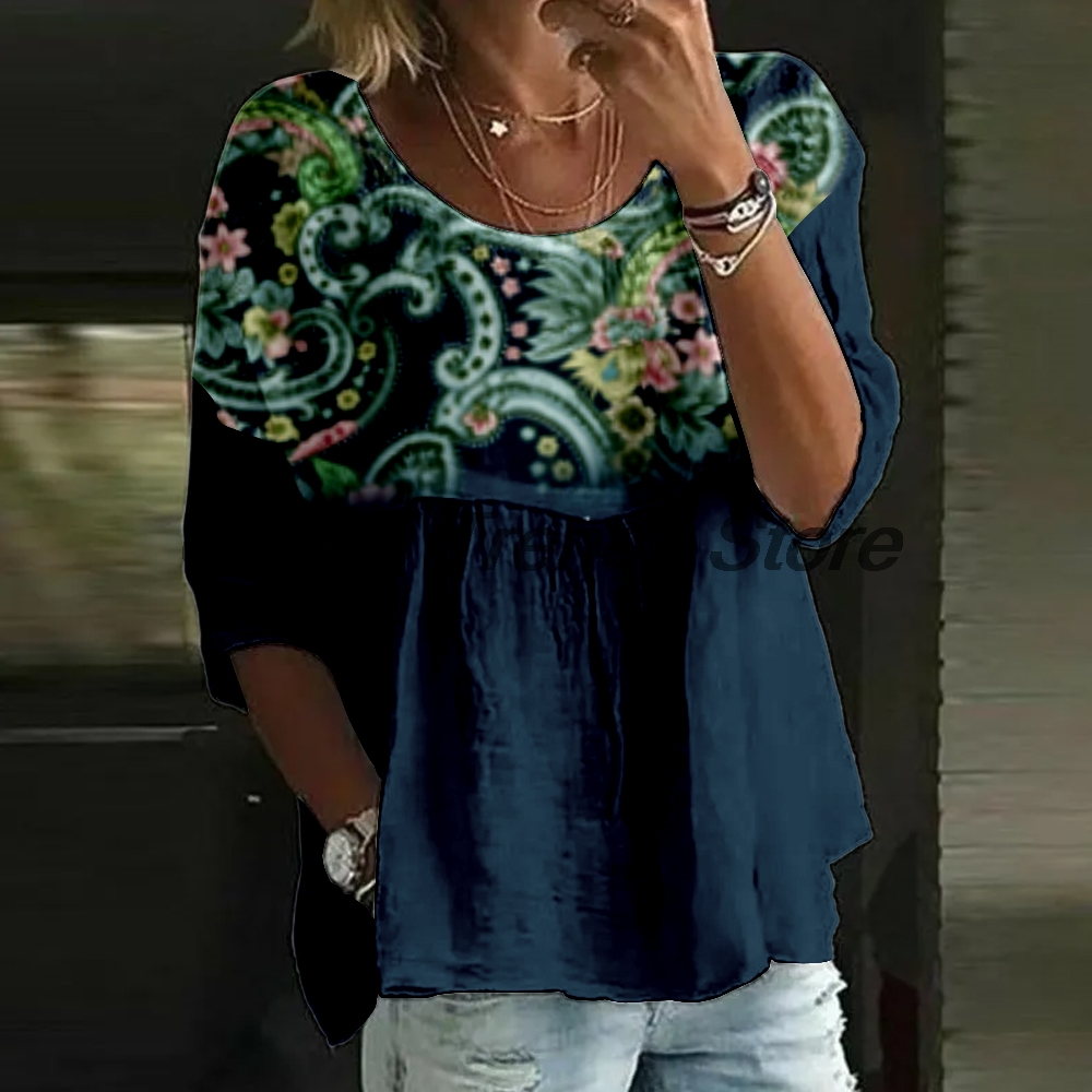 Printed Floral Shirt - بلوزة نسائية كاجوال بطبعة زهور وأكمام