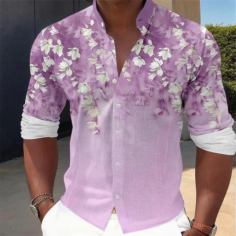 Printed Floral Shirt - قميص رجالي بأكمام طويلة ونقشة زهور،
