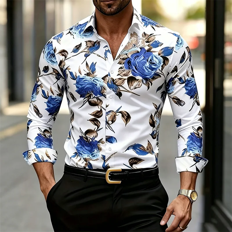 Printed Floral Shirt - قميص رجالي بأكمام طويلة وياقة مع