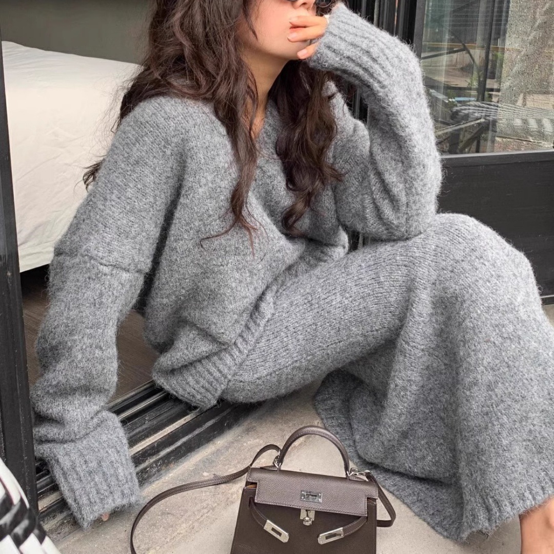 V Vintage Fashion - طقم سترة محبوكة عتيقة الطراز مع