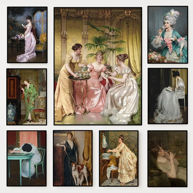 Vintage Fashion Art - عصر النهضة المرأة صورة المشارك خمر