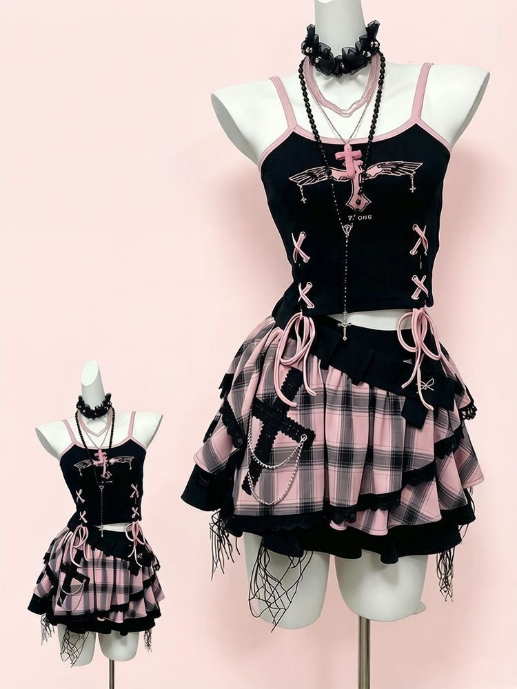 طقم تنورة نسائي بتصميم Y2K عتي - مراجعة V Vintage Fashion وسعره