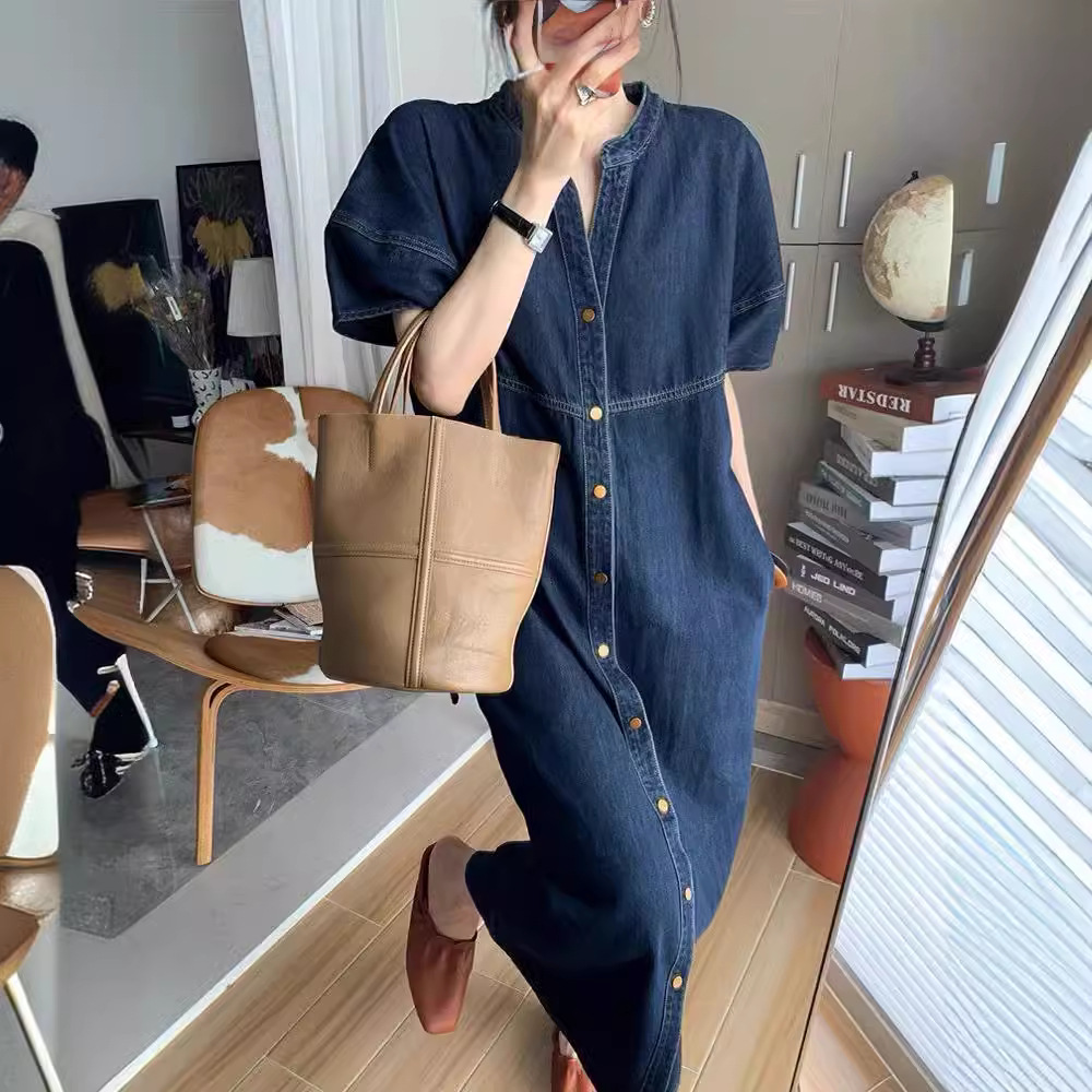 فستان جينز فضفاض جديد بتصميم ف - مراجعة V Vintage Fashion وسعره