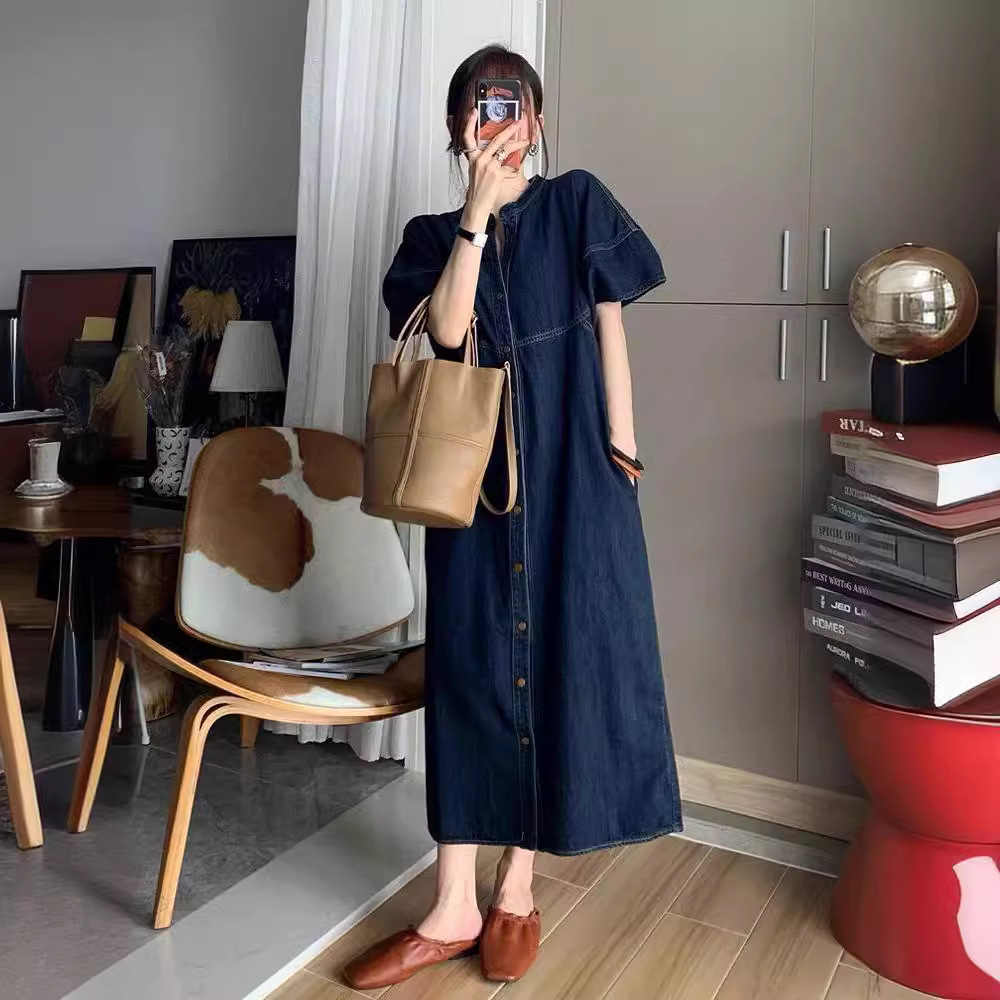 فستان جينز فضفاض جديد بتصميم ف - مراجعة V Vintage Fashion وسعره