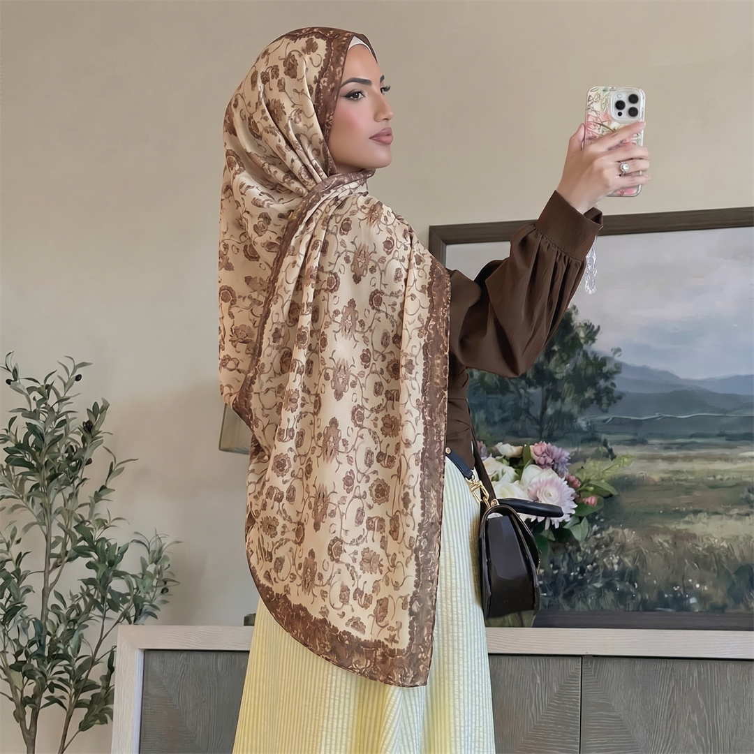حجاب بطباعة زهور عتيقة، وشاح ن - مراجعة Vintage Outdoor Fashion وسعره
